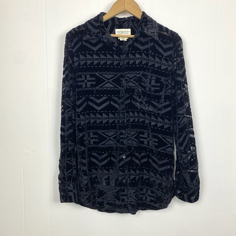 Denim & Supply Ralph Lauren Sheer Button Up Blouse Small Aztec Velvet